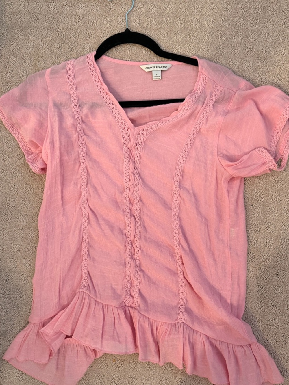 Counterparts Pink Ruffled Short Sleeve Blouse